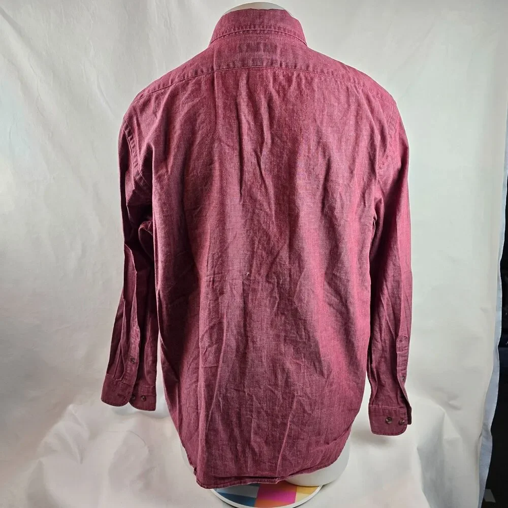 Banana Republic Shirt Men Large Red Solid Button Up Untucked Fit Chambray Preppy - Picture 6 of 9
